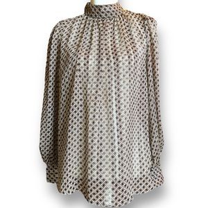 H & M Brown And tan pattern high neck blouse.  EC.  Size 10